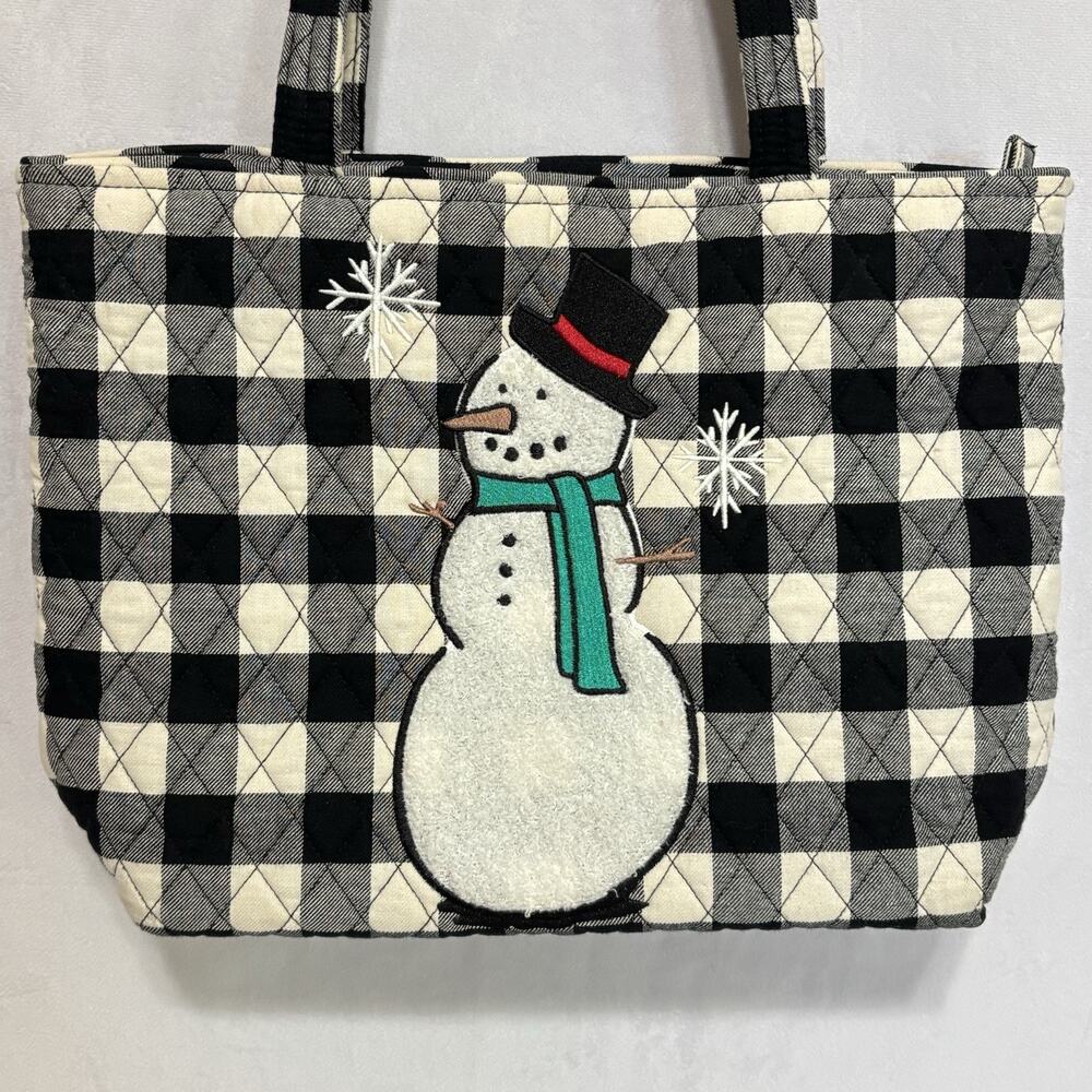 Vera Bradley SNOWMAN Holiday Black White Plaid Tote Bag